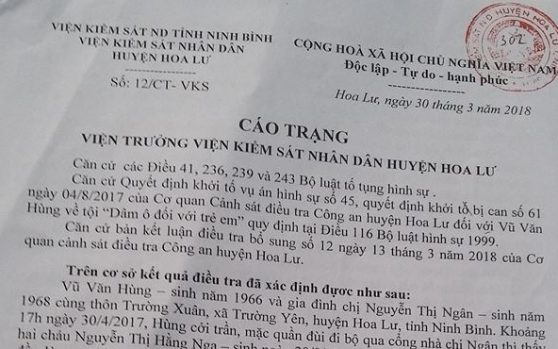 Nghi can hãm hại bé gái ở Ninh Bình bị nhiễm HIV giai đoạn cuối