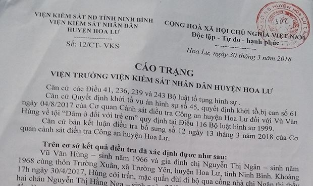 Nghi can hãm hại bé gái ở Ninh Bình bị nhiễm HIV giai đoạn cuối