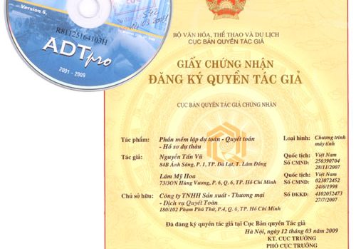 Thủ tục và chi phí đăng ký bản quyền phần mềm dự toán