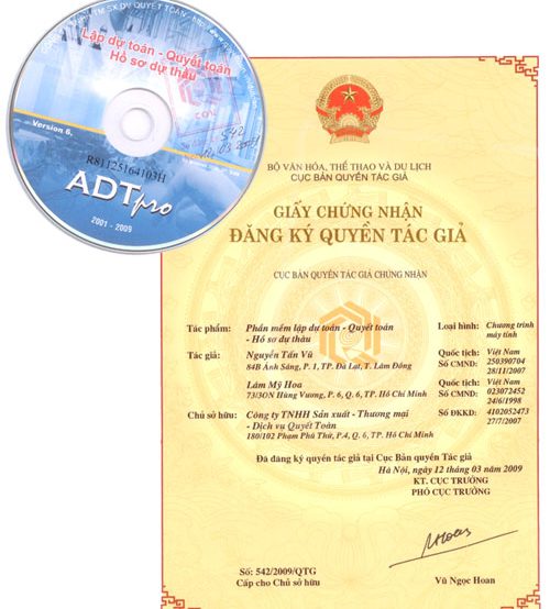 Thủ tục và chi phí đăng ký bản quyền phần mềm dự toán